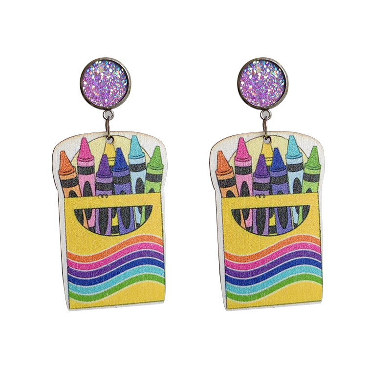 1 Paire Mignon Drôle Arc-en-ciel Star Chat Bois Boucles D'oreilles display picture 5