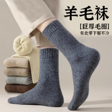 美利奴羊毛袜子男士秋冬季保暖东北户外长袜加绒加厚毛圈中筒袜女