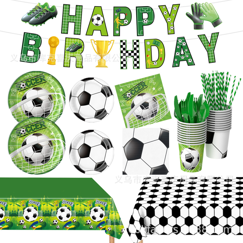 Nueva Copa del Mundo de Fútbol Fiesta Decoración Cumpleaños Niños Plato de papel desechable Taza de papel Toallas Set de cubiertos