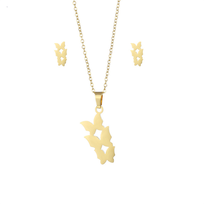 Womenu0027S Simple Style Butterfly Stainless Steel Titanium Steel Pendant Necklace Jewelry Sets