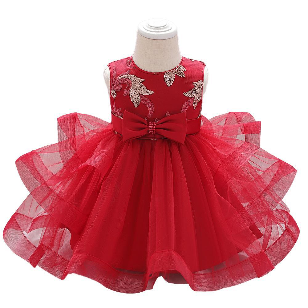 Nueva industria pesada bordada esquinilla sin mangas niñas princesa esquinilla arco red esquinilla vestido de fotografía