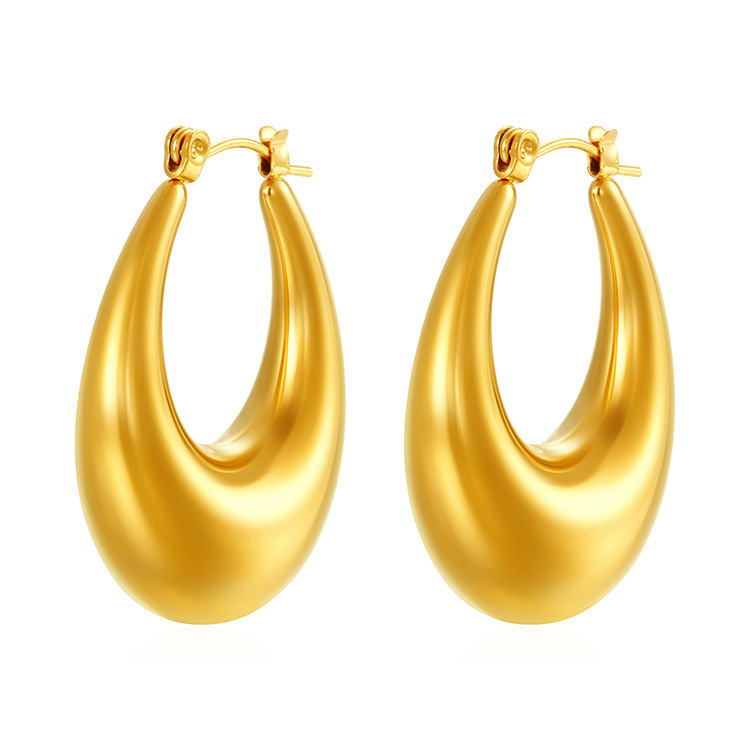 La moda europea y americana alta sensación de lujo ligero estilo de acero inoxidable hueco pendientes de moda femenina chapado al vacío 18K pendientes