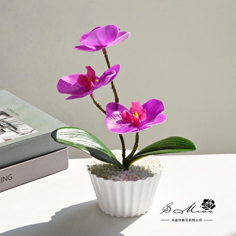 Tres flores pequeñas mariposa orquídea bonsai decoración creativa decoración interior de la sala de estar flores falsas flores artificiales en maceta