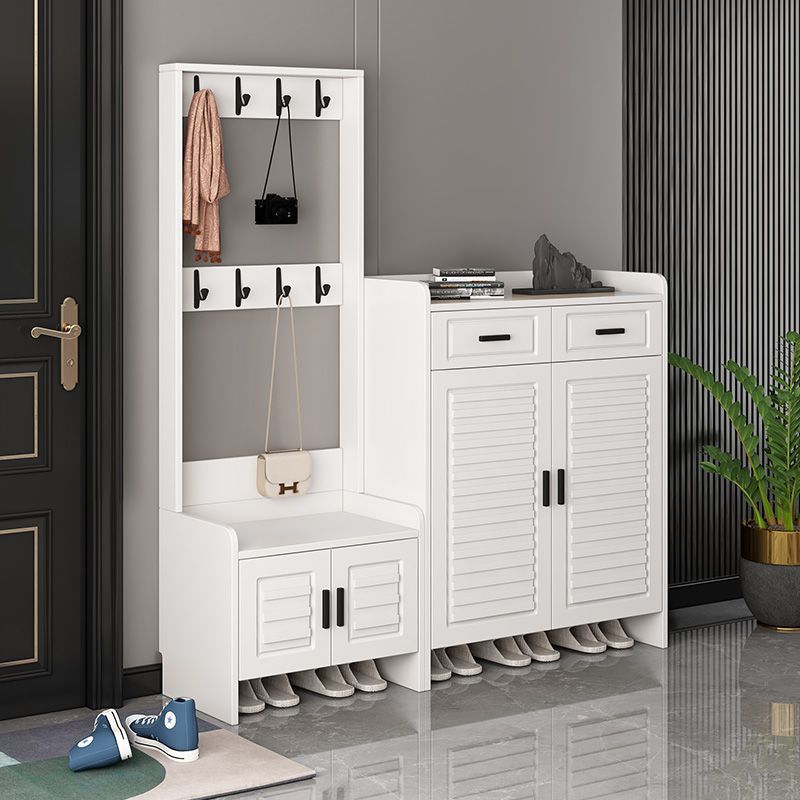 Simple Modern Large-Capacity Shoe Cabinet with Integrated Coat Rack and Shoe-Changing Bench, New White Entryway Cabinet