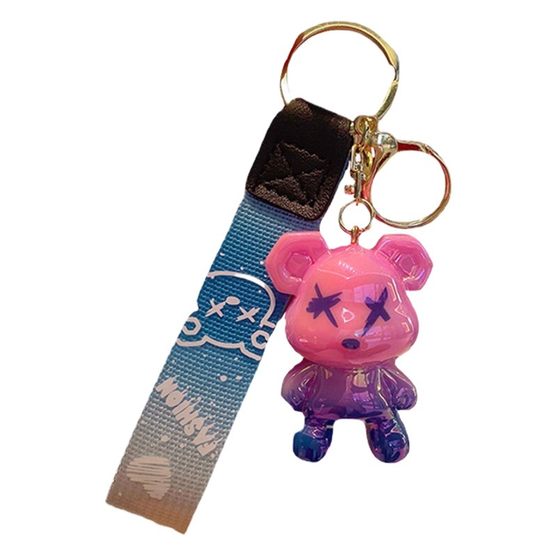 Gradiente de galvanoplastia graffiti oso llavero mujer exquisita pareja Linda bolsa colgante joyería creativa coche llavero