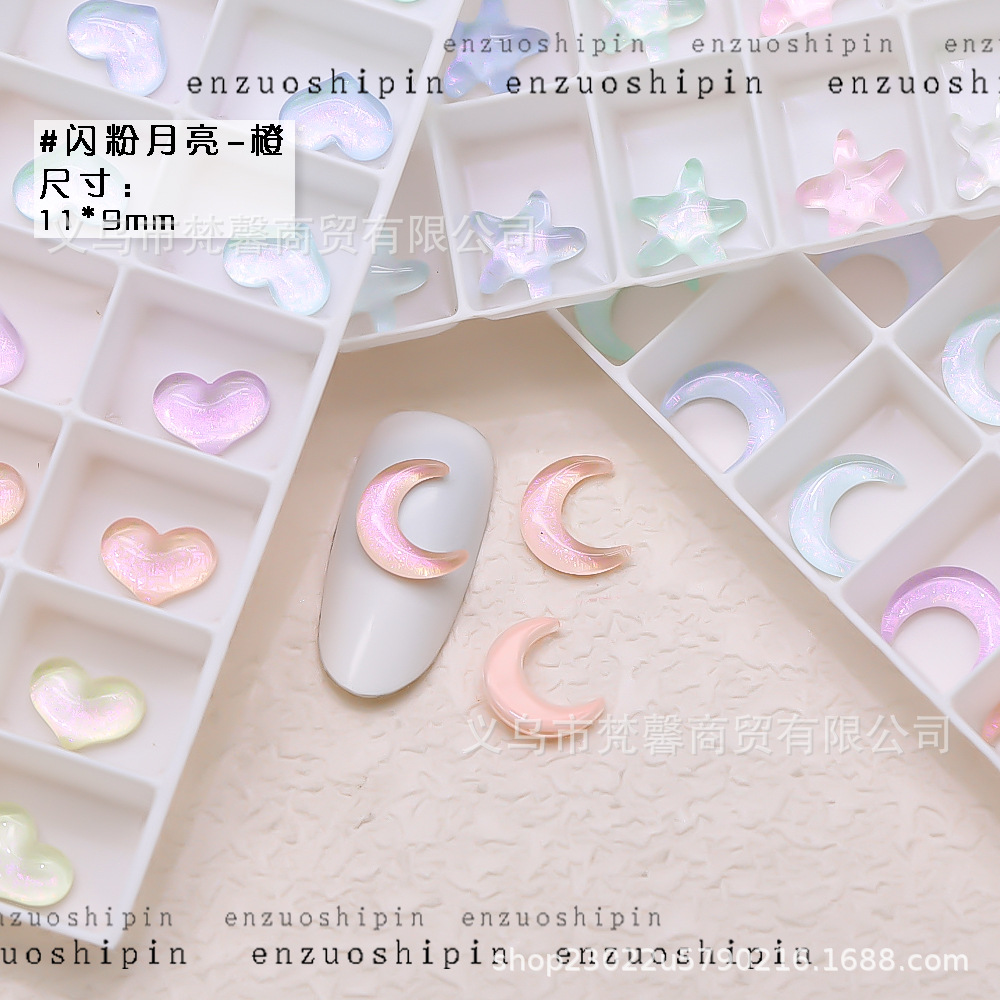 Mocha Love Moon Star Flat Crystal Diamond Aurora color estrella de cinco puntas nail Diamond nail Jewelry