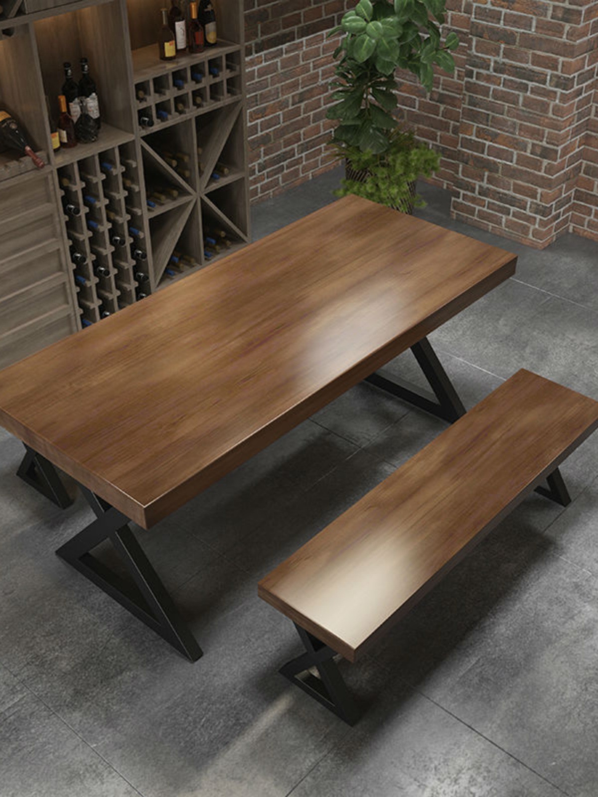 American Retro Solid Wood Dining Table Industrial Style Restaurant Rectangular Iron Cafe Milk Tea Shop Hotel Table and Chair Combination