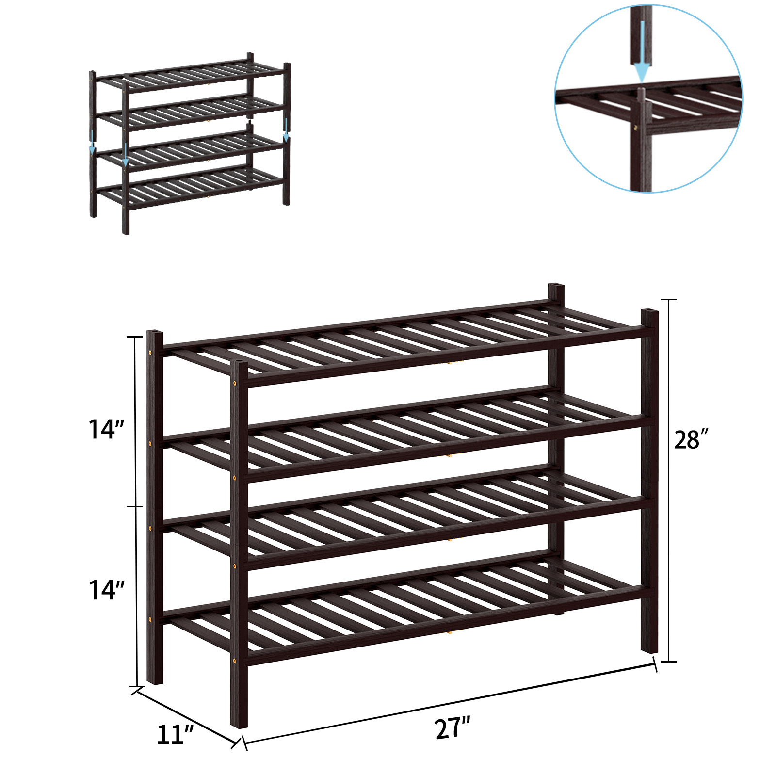 Zapatero plegable de bambú apilable, estante de almacenamiento multicapa para el hogar, ahorrador de espacio, éxito de ventas transfronterizo.