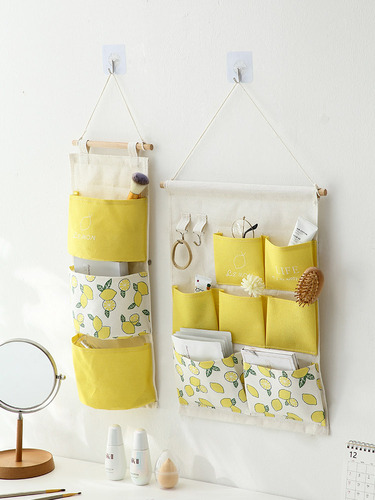 Fabric storage hanging bag bedside wall wall hanging behind the door mobile phone sundries storage pocket wall hanging strong hibiscus