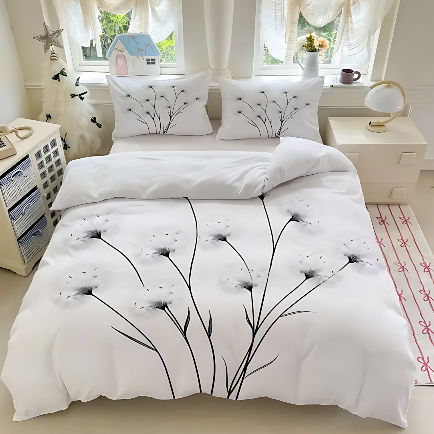 TEMU / JIT transfronterizo diente de león Willow impresión digital HD colcha de cama set