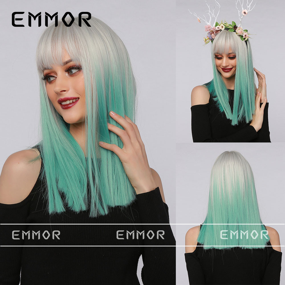 Celebridades de Internet Venta caliente Neptuno arándano rojo muestra blanco Qi flequillo mar pelo liso de longitud media peluca de Halloween pelo completo