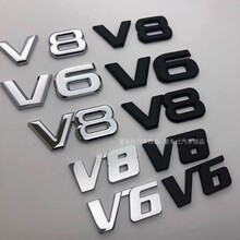 汽车改装金属贴标3D立体V6 V8车标大排量标志 车尾标贴车贴装饰标
