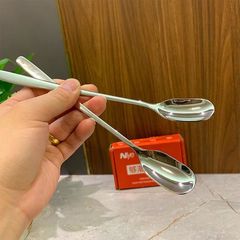 不锈钢长柄甜品勺子长头搅拌勺家用商用咖啡勺调料小勺冰勺奶茶勺
