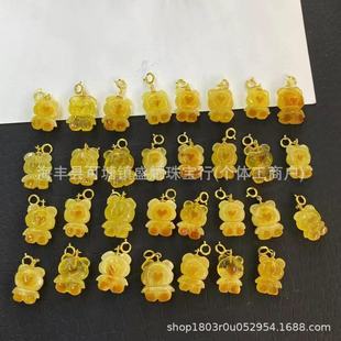 Manufacturer Wholesale Natural Amber Beeswax Bear Inlaid with 925 Silver DIY Jewelry Pendant Handmade Accessories