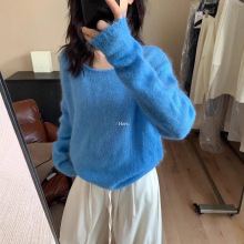 Chao显白~2025秋季新款韩版慵懒风软糯马海毛毛衣宽松针织衫上衣