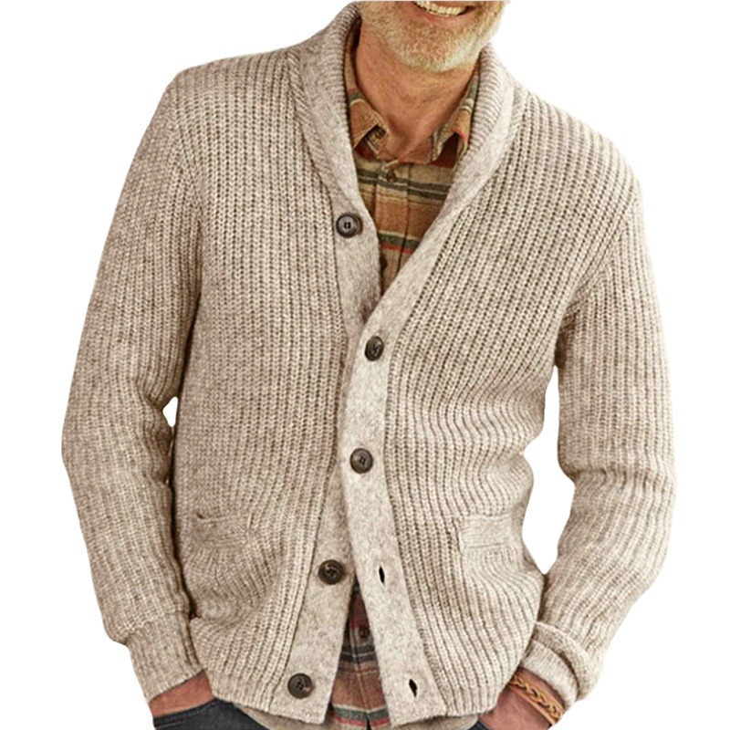 Amazon Otoño e Invierno nuevos hombres de color sólido de la solapa engrosada suéter de manga larga cardigan suéter capa SY0131