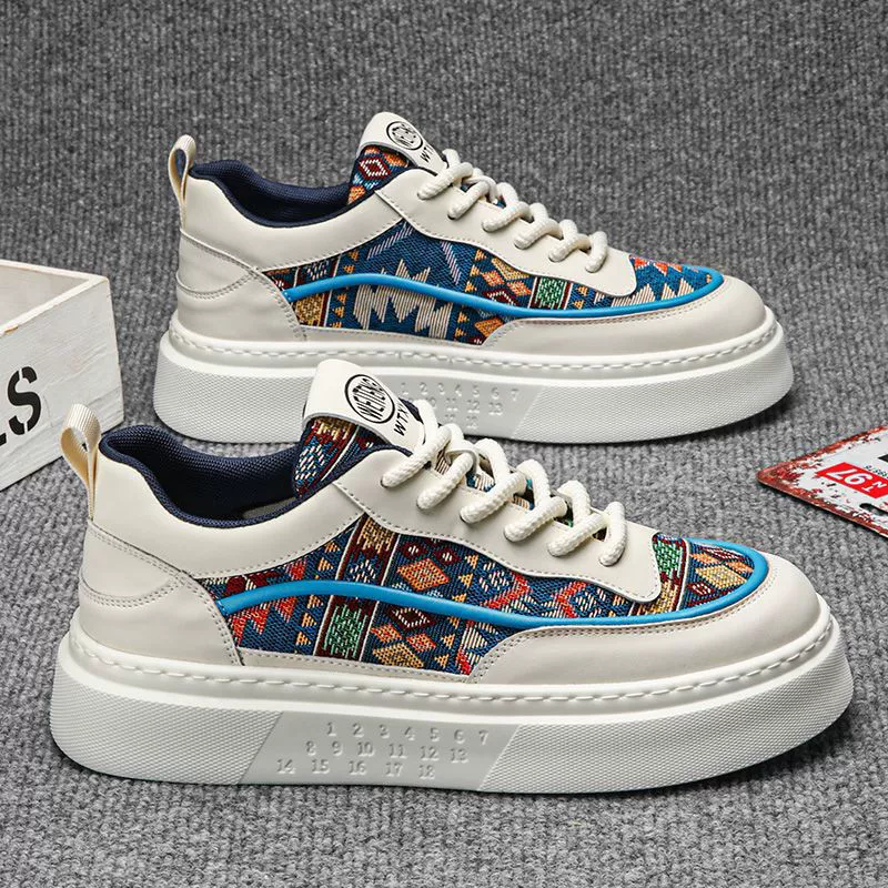 Mesh platform sneakers, breathable ethnic pattern, lightweight casual, sizes 39–44