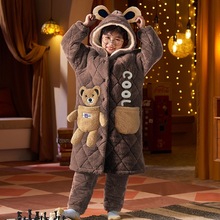 实体批发男童睡衣冬季睡袍儿童三层夹棉加厚珊瑚绒男孩大一件代发