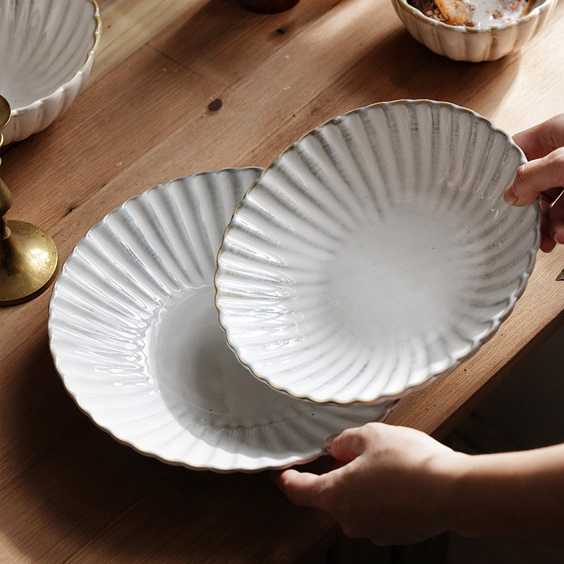 Plato de crisantemo, horno japonés y coreano, plato de cerámica esmaltado, platos de platos, platos de sopa, platos de comida occidentales, platos de platos