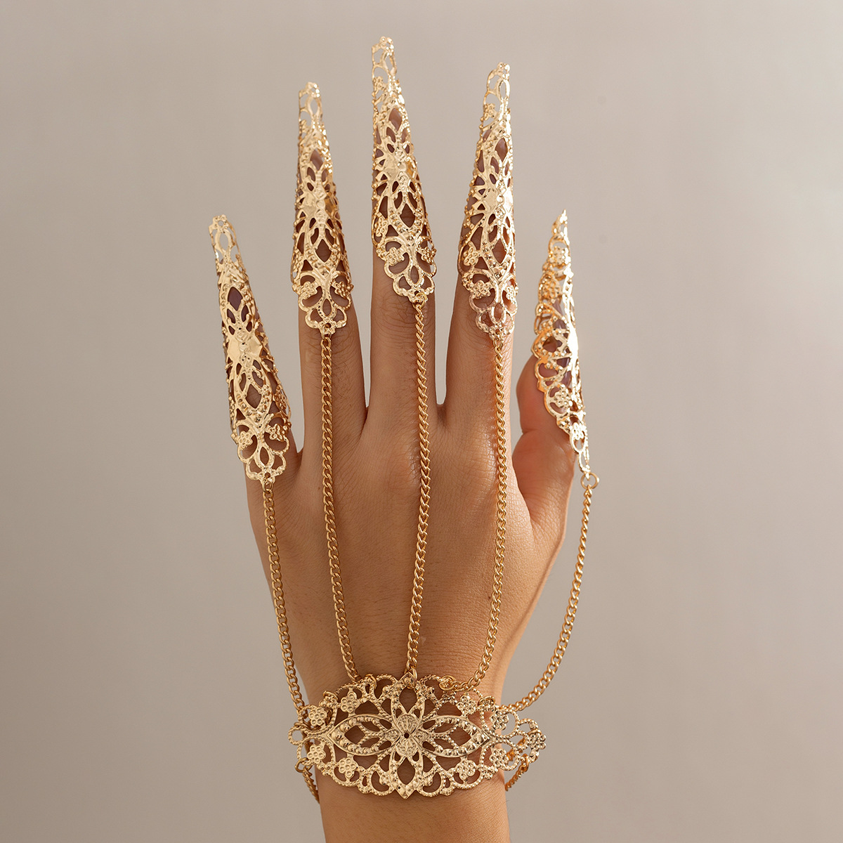 Bracelet chaîne à griffes de doigt Punk, anneaux de pointe d'ongle, motif creux, griffes de doigt de reine ancienne pour femmes et filles, Halloween Cosplay_voghion.com