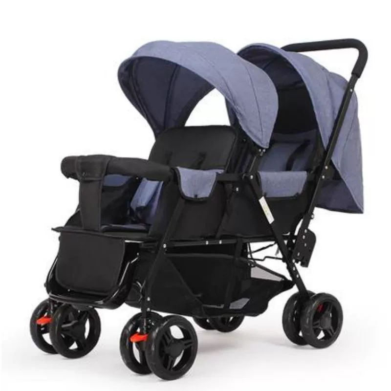 Folding stroller for twins, children's trolley for double with seat, can sit and lie