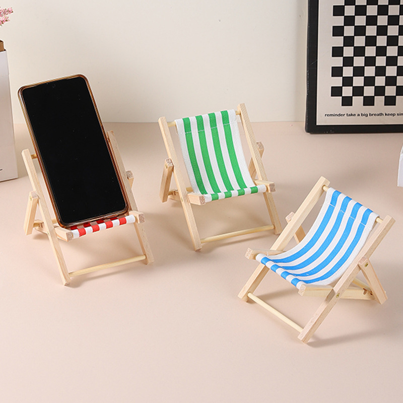 New Recliner Mobile Phone Bracket Mini Wooden Beach Chair Ornaments Office Desktop Flat Bracket Photo Props