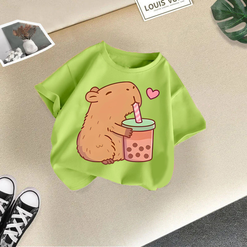 2025新型夏男女児童半袖アニメプリントtシャツ女子カジュアル上着国境を越えた子供服対外貿易ブーム