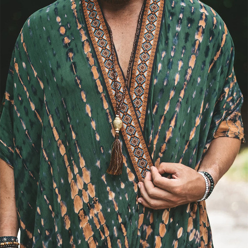 Summer 2025 European and American Men's Beach Sun Protection Shirt Casual Print Cape Coat