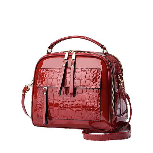 Vintage mini bag with crocodile-embossed, glossy patent leather — trendy women's handbag and crossbody option