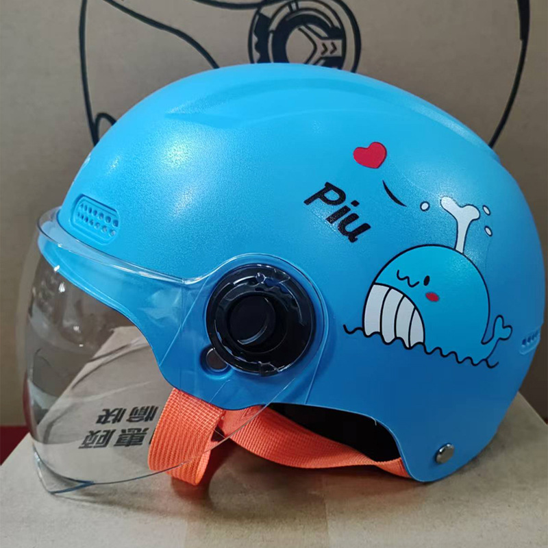 Motuoche – Motosiklet kaskı (dəbilqə) Helmet Baby Electric - frosted-blue-little-whale-short-transparent-lens