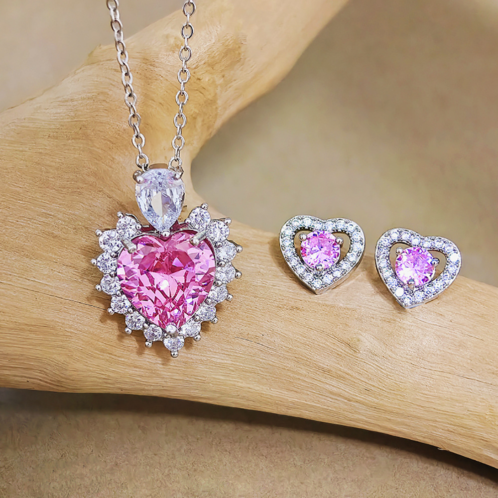 Copper Material Heart Shape Pattern Wholesale Jewelry Elegant Shiny Heart Shape Copper Plating Earrings Necklace Cable Chain