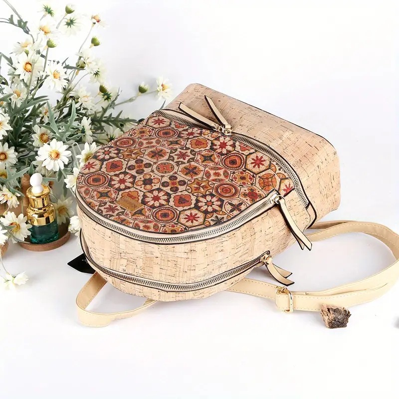 2024 New Woodgrain Environmental Protection Print Art Foldable Storage Zipper Backpack_voghion.com