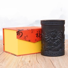 黑檀木笔筒复古雕刻中国风笔筒工艺品摆件商务办公实木笔筒批发