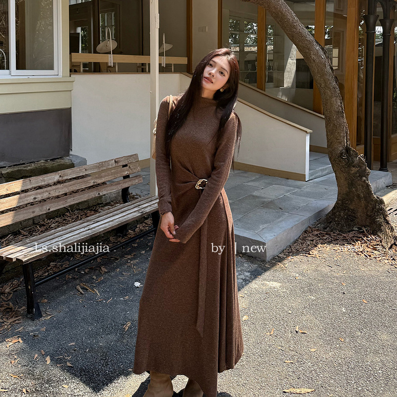 LS simple casual elegant half-high-neck slim-fit dress Guangzhou Shisanhang 2026 early autumn new style 61895 #