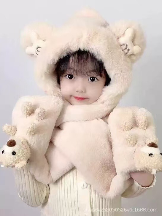 2025可爱卡皮巴拉帽子围巾一体三件套女秋冬毛绒护耳帽水豚保暖防|undefined