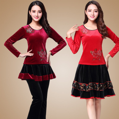 Square dance clothing autumn and winter new long-sleeved women's gold velvet dance skirt suit middle-aged and elderly dance costumes