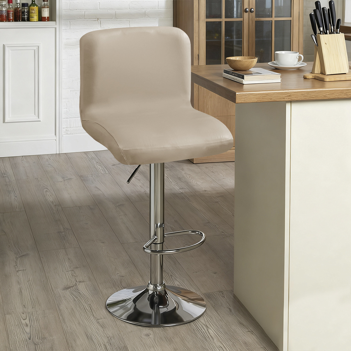 Funda elástica de PU de color sólido para silla de respaldo bajo, impermeable, antiarañazos para gatos, funda para taburete de bar, funda para taburete alto de cocina, funda para silla giratoria