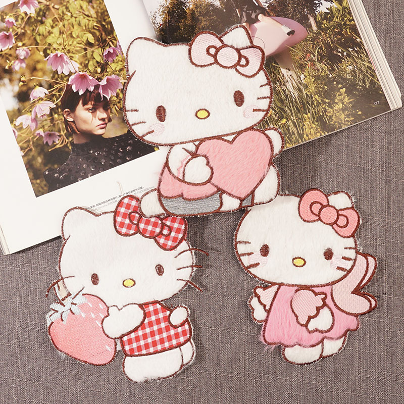 Kitty fashion cartoon Kate cat clothing patch large embroidered fabric patch plush embroidered decorative applique Kitty fashion cartoon Kate cat clothing patch large embroidered fabric patch plush embroidered decorative applique