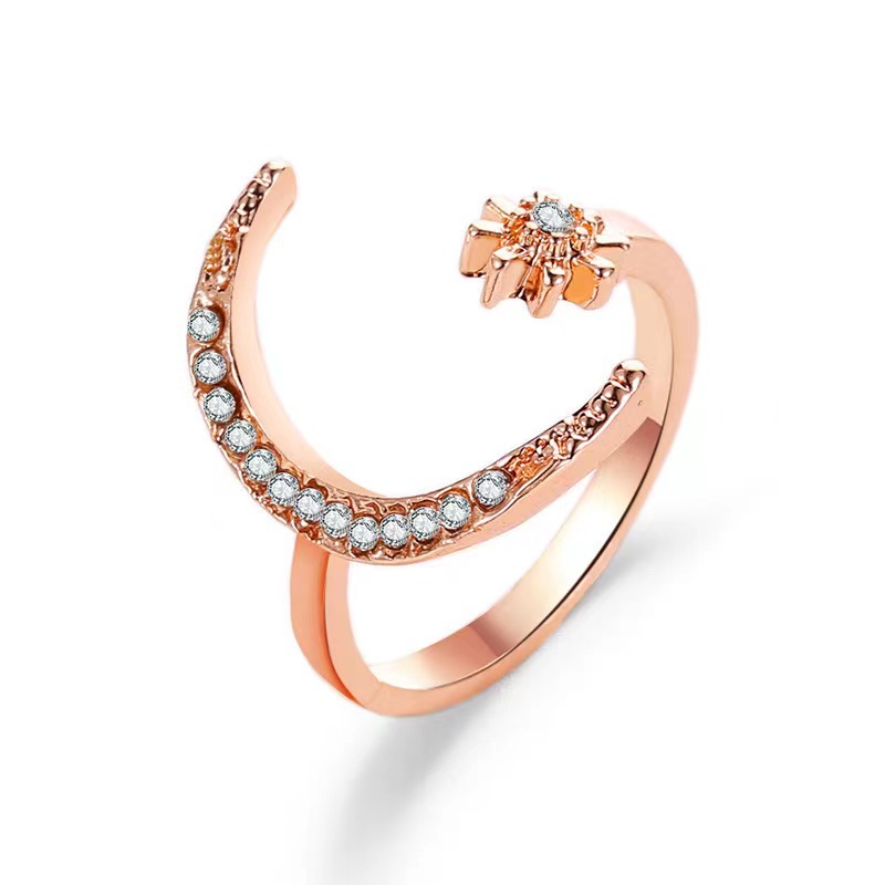 Venta caliente anillo de media luna anillo de la luna estrella de la moda europea y americana estilo étnico estrella Luna dedo índice anillo abierto image 7