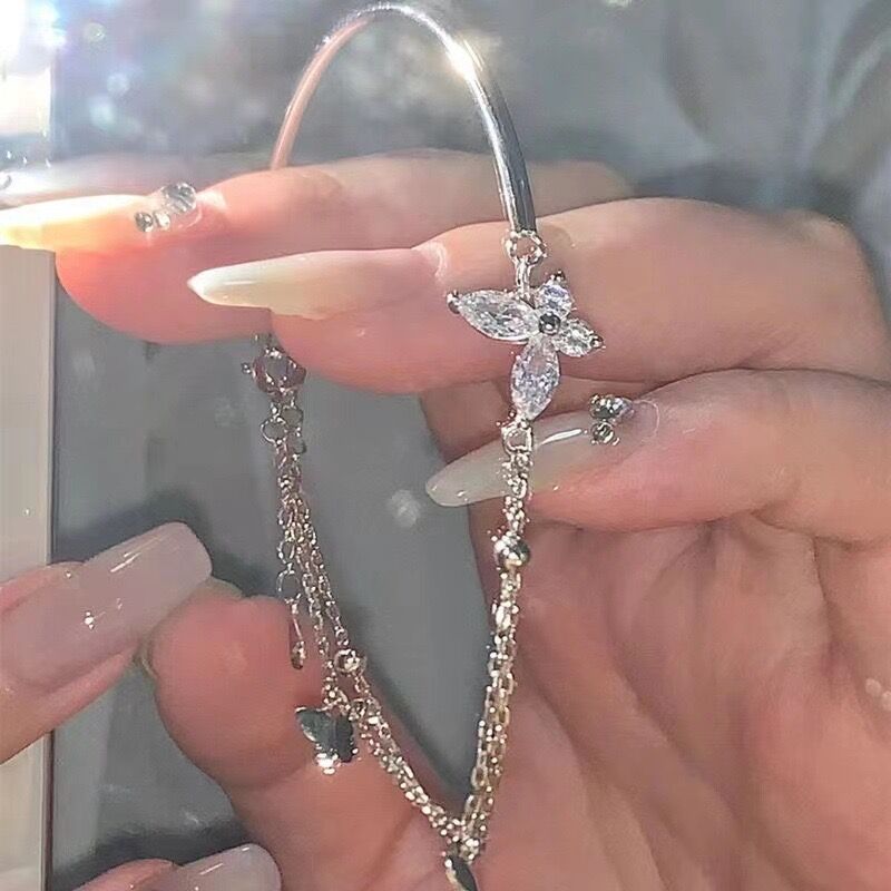 Glitzerndes Schmetterling Armband Mit Doppelter Kette Für Damen_voghion.com