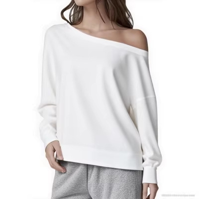 European and American Style Sweatshirt, Casual Fashion, Autumn and Winter 2026 New Model, European and American Cross-Border Foreign Trade Women's Clothing, Solid Color, Diagonal Collar