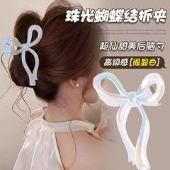 真珠光沢のあるリボンリボンクリップ女性のハイエンド大型サメクリップ 2025 新しい後頭部ヘアクリップ帽子