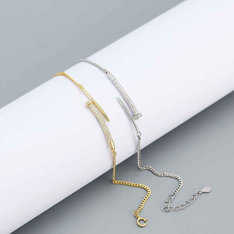 Fashion Geometric Silver Bracelets Inlay Rhinestones 925 Silver Bracelets