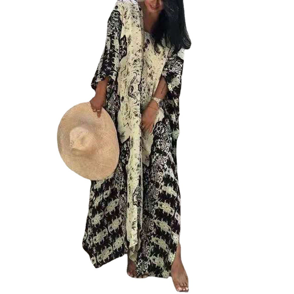 Blusa de playa nueva túnica elástica de cuatro lados suelta más tamaño Vestido de playa bikini camisa de protección solar 1D119