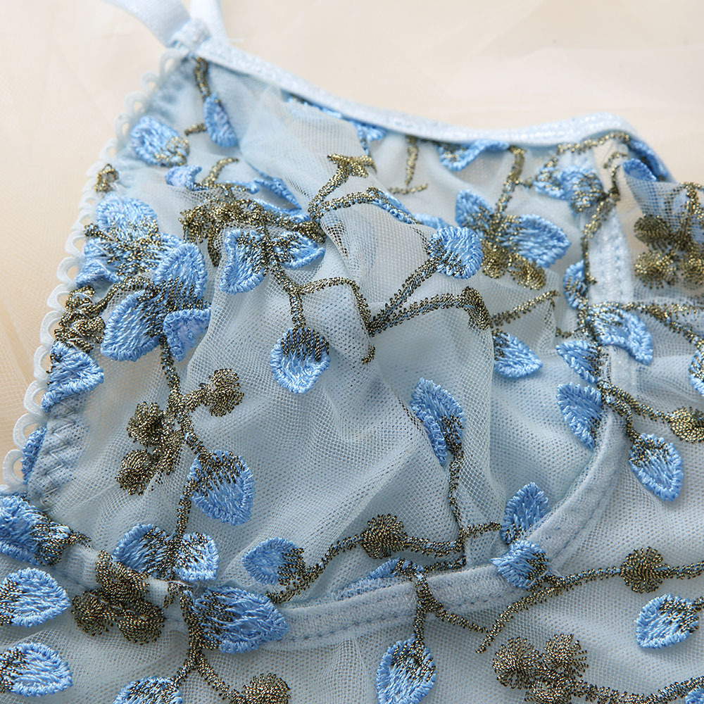 camisola cruzada en el pecho con malla de encaje floral bordado NSRBL118998