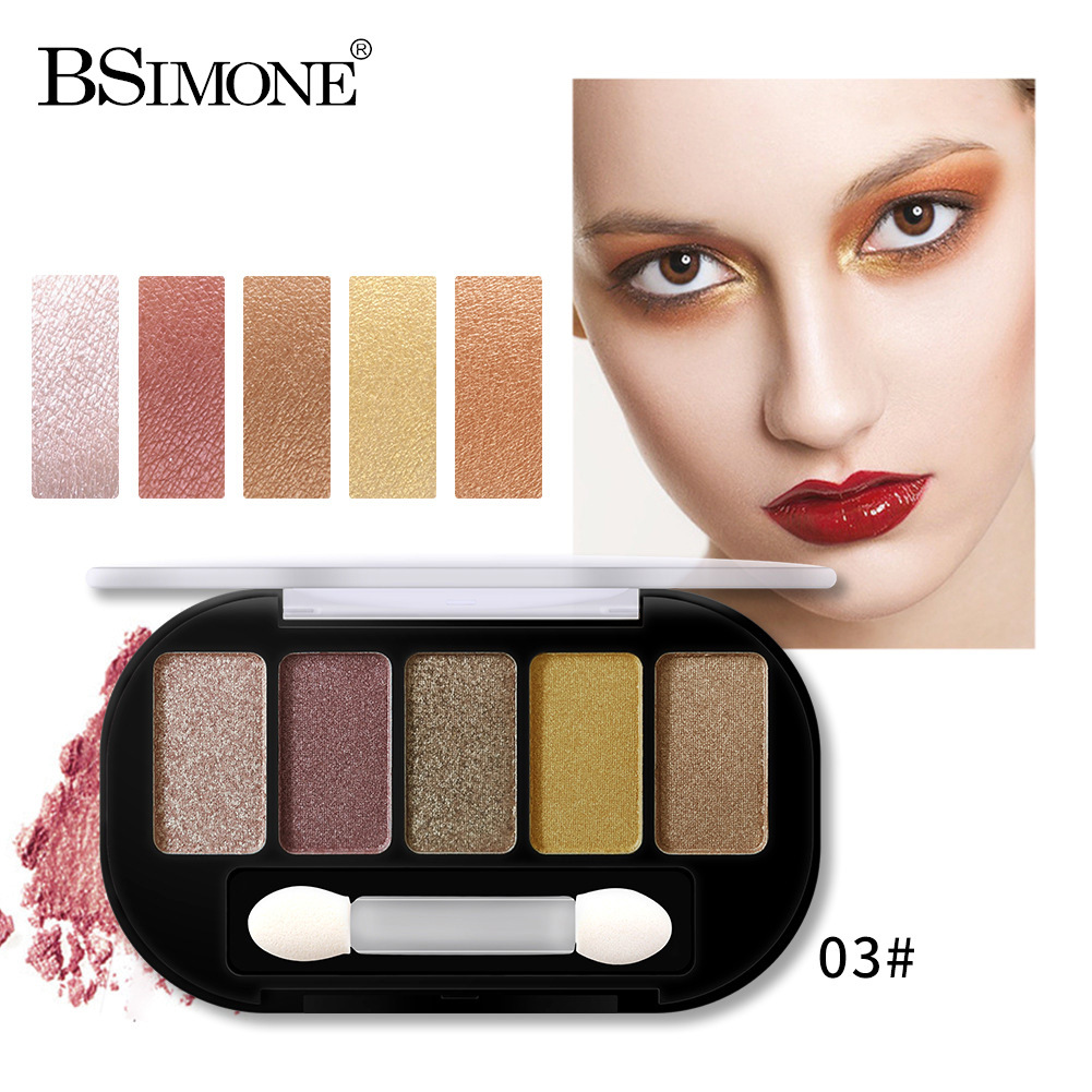 Paleta de sombras de ojos BSIMONE de cinco colores perlados, mate, deslumbrantes, en tonos tierra, para contorno e iluminación, ideal para las fiestas, venta al por mayor.
