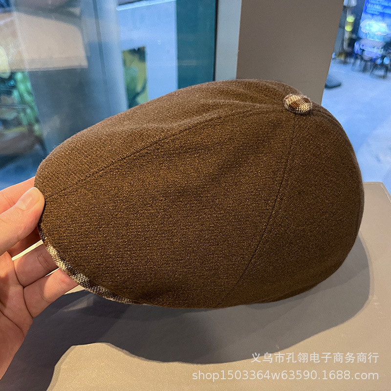 2025新款复古文艺格纹反戴前进帽子女冬季英伦风百搭毛呢贝雷帽潮|undefined