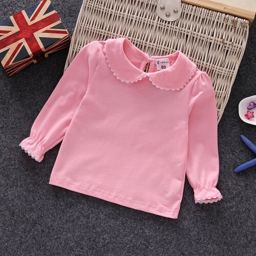 Girls 'Korean style small plaid shirt, baby autumn clothes, solid color, new children's Western-style cotton long-sleeved shirt shirt