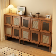 复古组合书柜落地收纳置物架一体靠墙阳台储物柜客厅餐边格子柜子