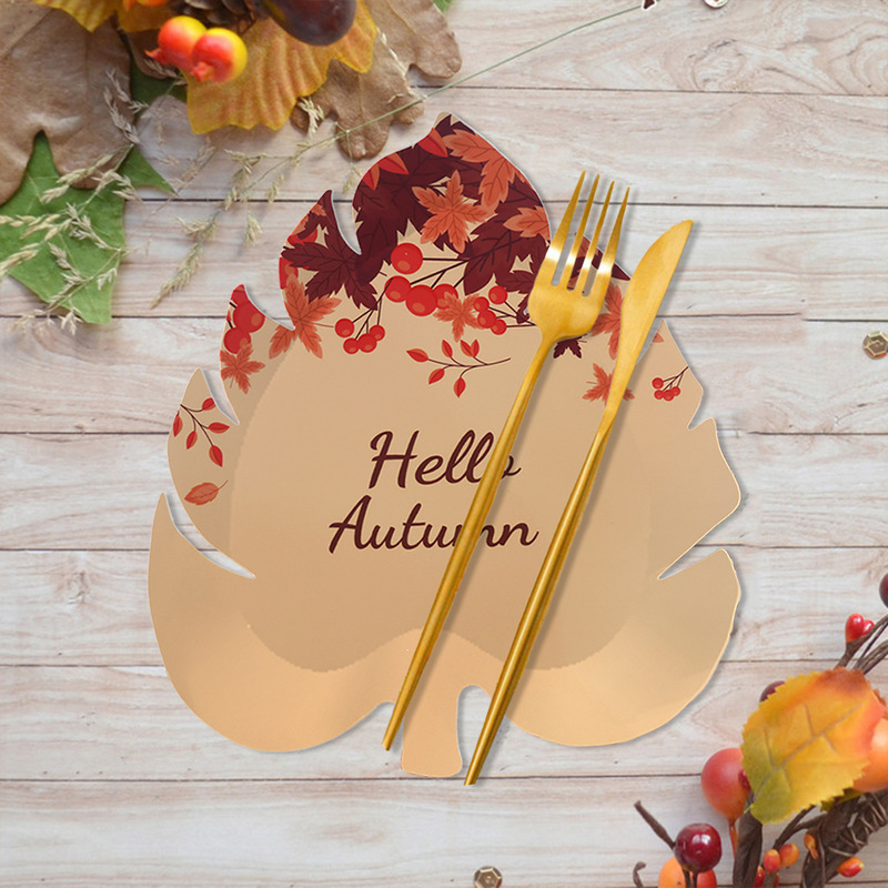Thanksgiving Autumn Maple Leaf Birthday Party Disposable Tableware Party Supplies Set Shaped Paper Plates Decoration